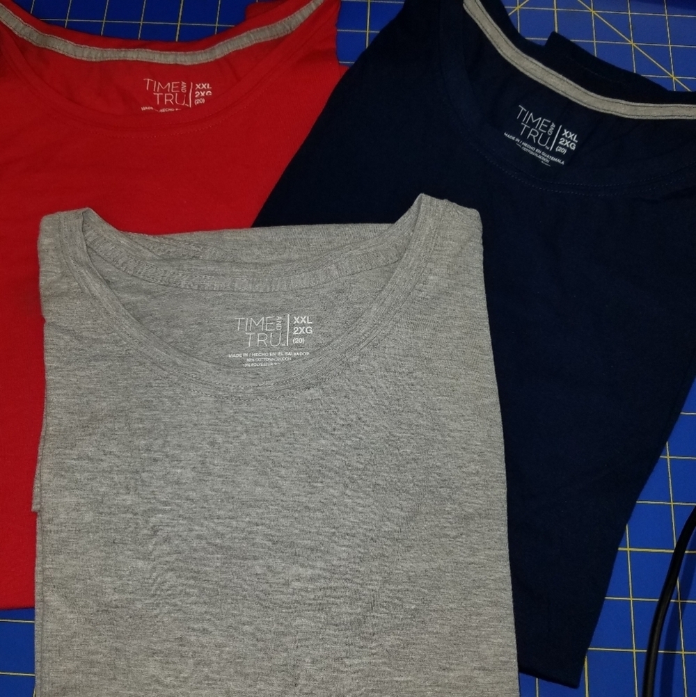 Set 3 Time & Tru XXL (20) Blue Gray Red Short Sleeve